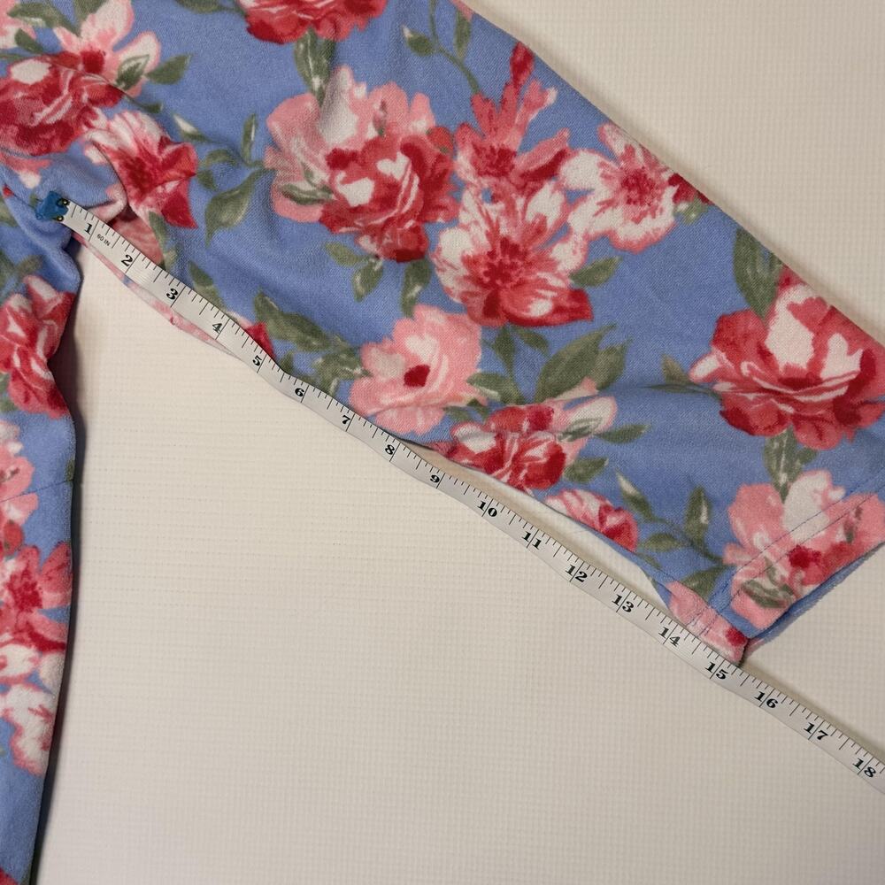 Stan Herman Robe Womens 3X Blue Floral Fleece Zip Front Long Sleeve Kaftan - Picture 10 of 11